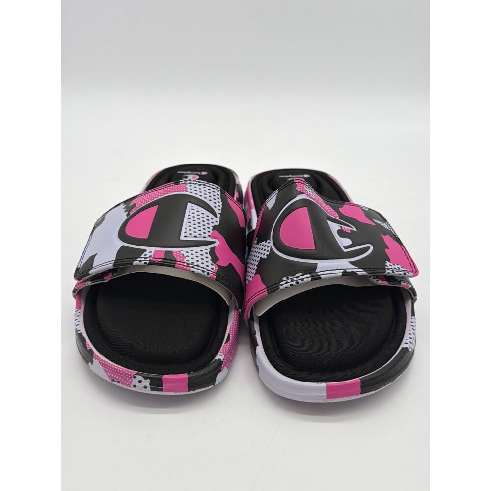 Champion Youth Pink Camo Slide Sandals Size 4 Adjustable Strap Black/Pink/White